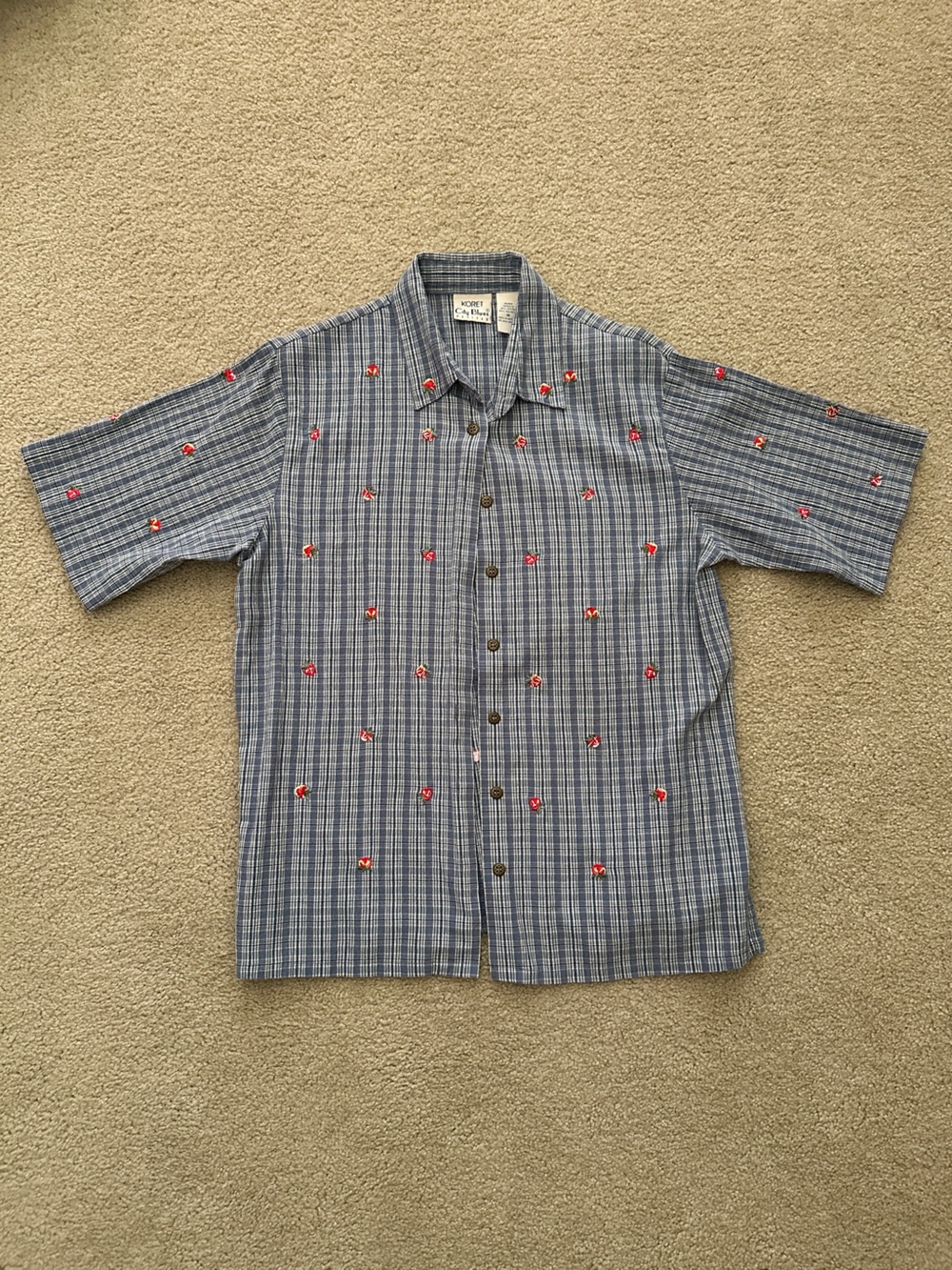 Vintage Koret City Blues Petites Plaid Rose Embroidered Shirt M